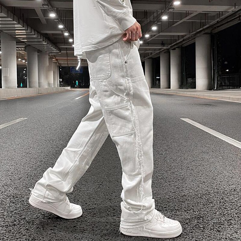 Jean déchiré blanc pour homme, pantalon décontracté, Hip Hop, jambes larges, Streetwear, Denim, surdimensionné