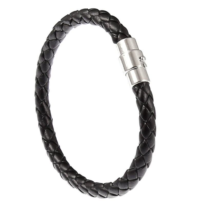 Noter flätat läderarmband herr 5 färger berlock brazalete för hombre pu armband för män casual smycken: Svart