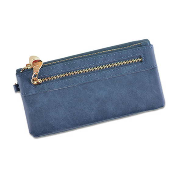 Billeteras de mujer, billetera de cuero de la PU de de señora con doble cremallera bolso de mano de día monederos chicas bolso portátil bolsos femenina: dark blue