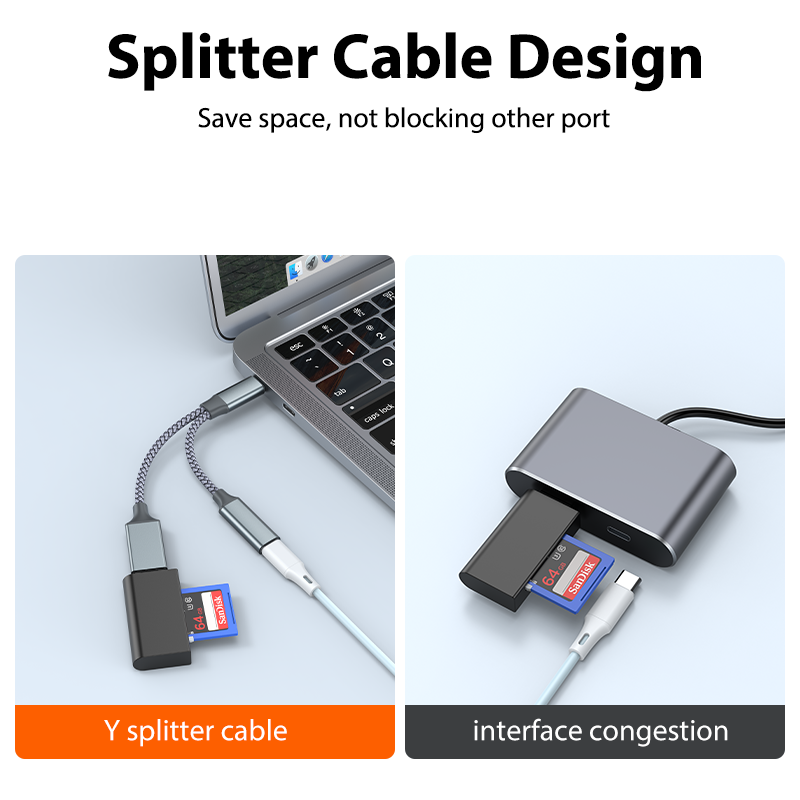 2 IN 1 USB C OTG Cable Adapter Type C to USB3.1 PD 30W Fast Charger Port with USB Female Splitter Adapter for Samsung Xiaomi