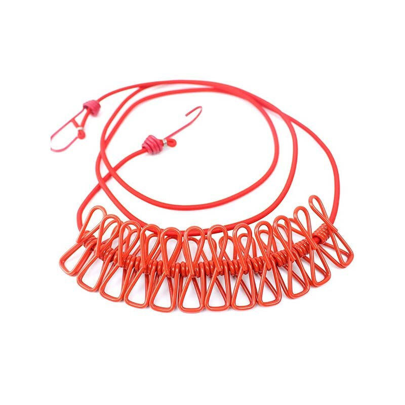 Portable Outdoor Clothesline Easy to Take Hanging Rope Windbreak Non-slip Clotheslin With 12 Clothespins Clothes Dryer: Red