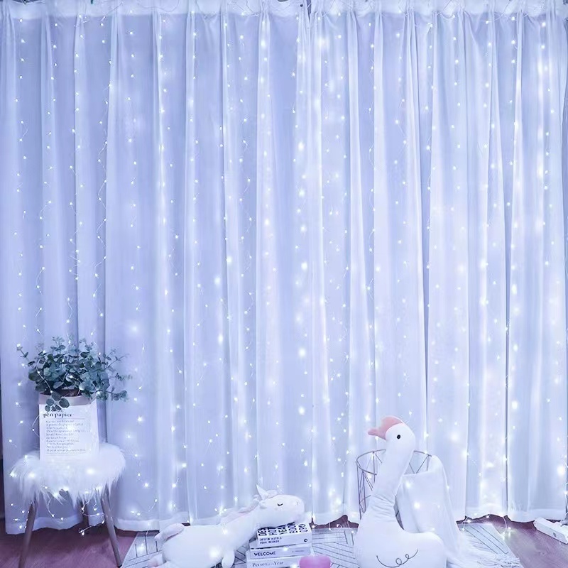 3M/6M LED decoración del banquete de boda decoración de la ventana del hogar decoración de cumpleaños guirnaldas de luces de hadas de Navidad luces de cortina USB: Azul / X
