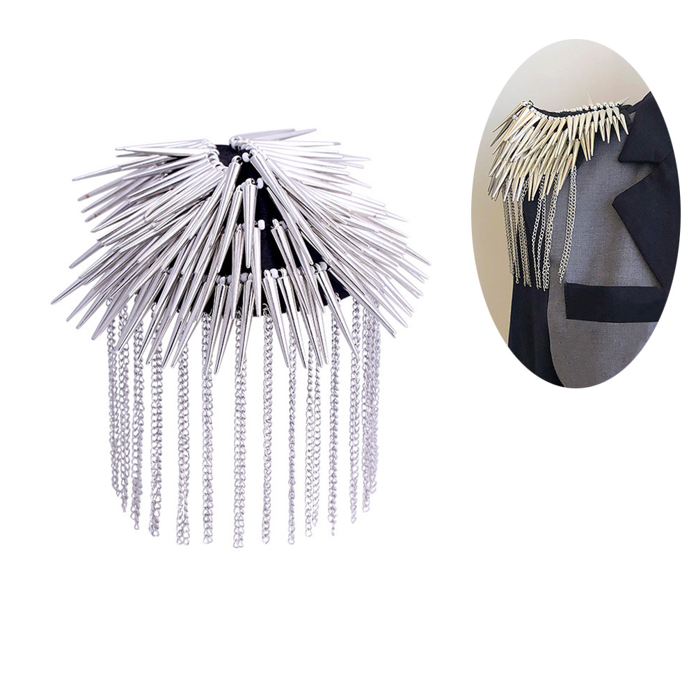 Épaulette en cristal strass, Punk Rivet glands épaule bras Badge broche: Silver / 1PCS