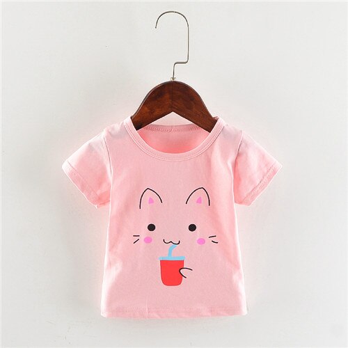 Baby Meisje Zomer t shirts Katoen Cartoon Baby Meisje Tops Sport Kleding voor Kinderen Meisje Korte Mouw t-shirt Kleding voor 0to2Years: Roze / 9m
