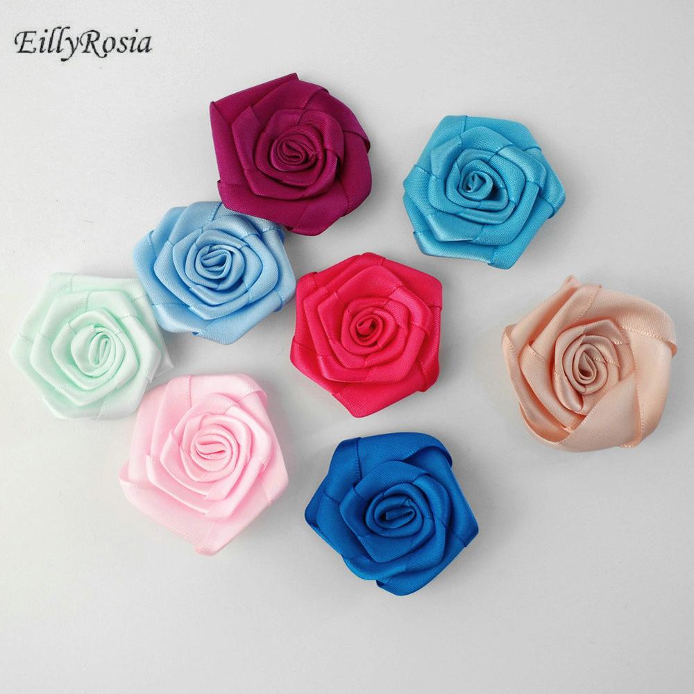 Accesorios para manualidades de EillyRosia, ramo de novia de 5 cm, ramo de flores planas, brotes de rosas, Rosa de satén, ramo de flores, multicolor opcional