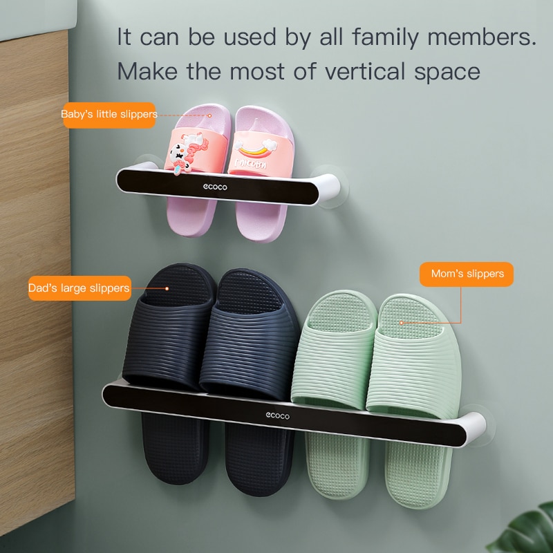 Étagère à chaussures de salle de bain porte-pantoufles mural poinçon gratuit étagère pantoufles organisateur auto-adhésif rangement porte-serviettes