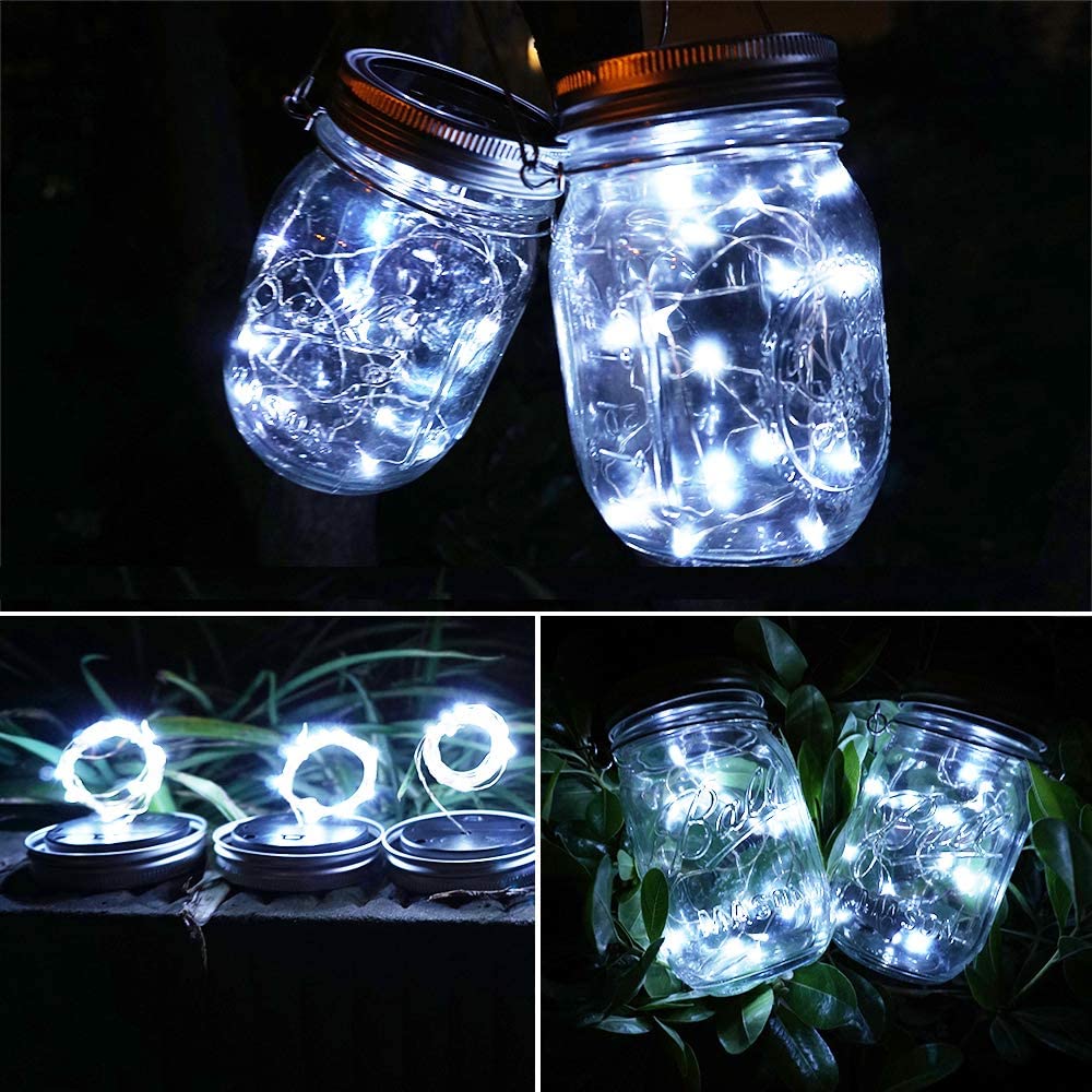 Solar Mason Jar Lights 20 LED Waterproof Fairy Firefly Jar Lids String Cool White Lights (NO JARS & & BATTERY)