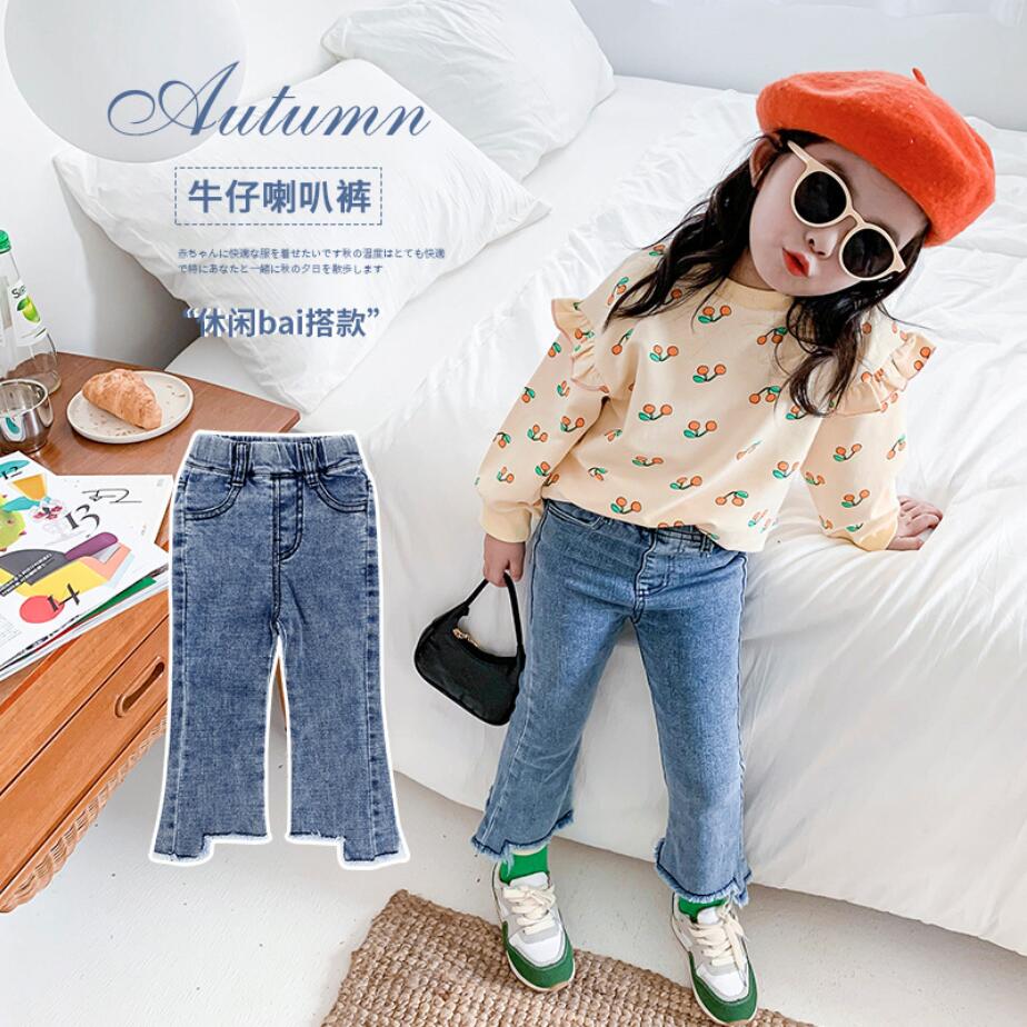 7plus1 enfants filles jean bébé fille longue botte coupe pantalon bleu jean pantalon à fond cloche pantalon évasé pour 2-7y