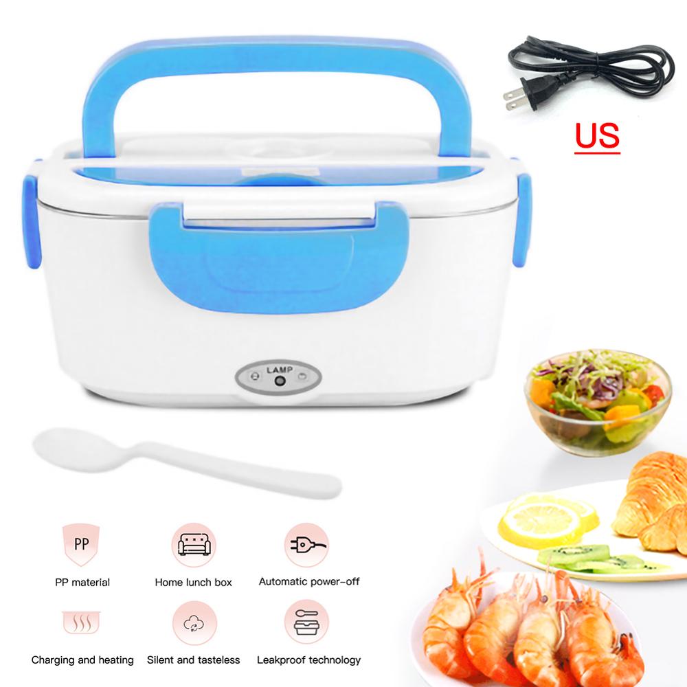 1.5L Elektrische Verwarming Lunchbox Huis & Auto 12V 220V Plug-In Lunchboxen Plastic Of Stalen voedsel Container Draagbare Gerecht Bento Box: Blue US