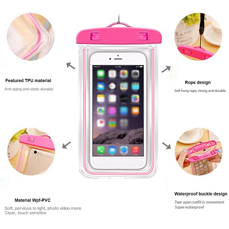 ¡Producto en oferta! Funda de teléfono móvil impermeable fluorescente de TPU de , bolsa transparente sellada de PVC, funda de teléfono SUMERGIBLE