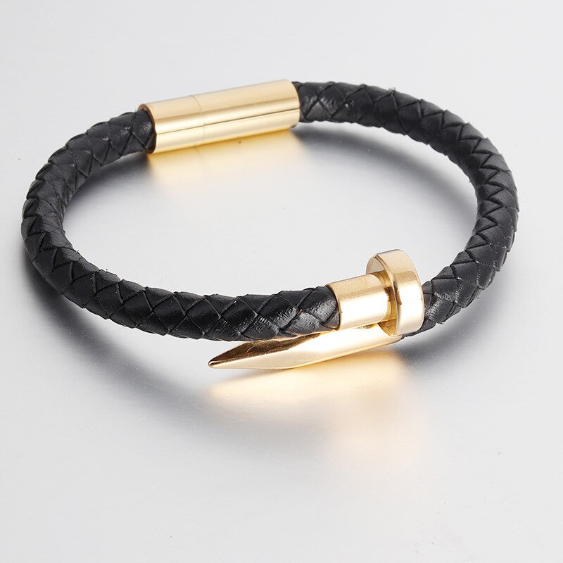 Nail Armband Lederen Touw Rvs Magneet Mannen Gevlochten Armband Handgemaakte Lederen Armband Sieraden: Gold