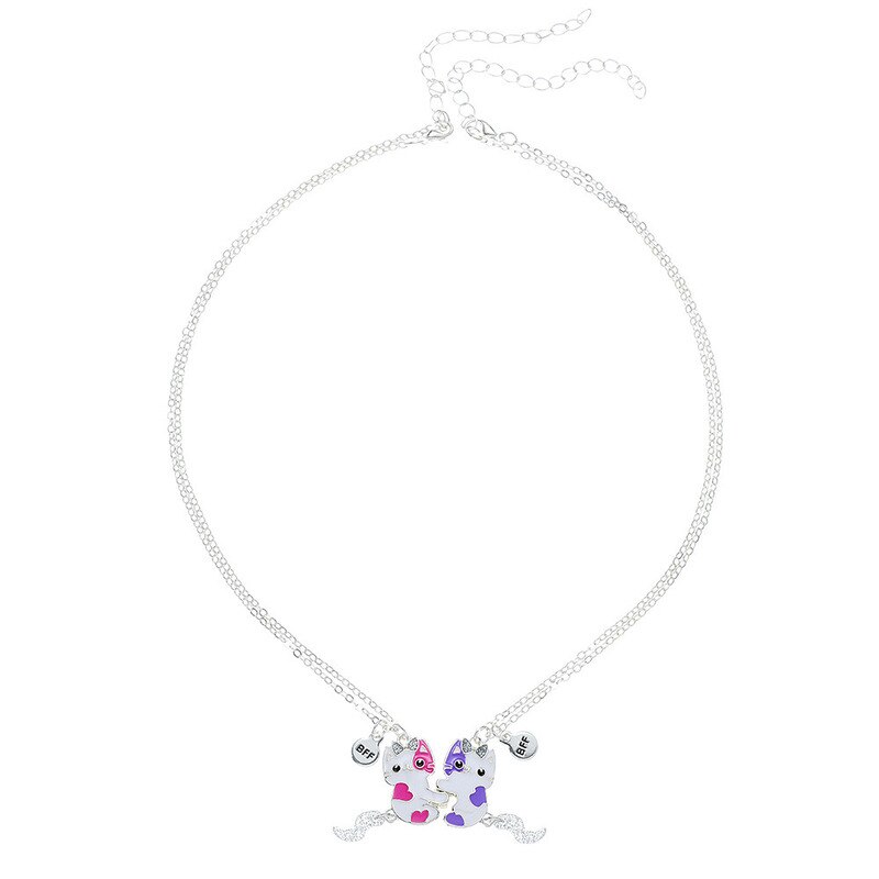 2PCS/Set Cartoon Cat Shape Pendant Chain Best Friends Necklace BFF Friendship Children's Jewelry for Girls
