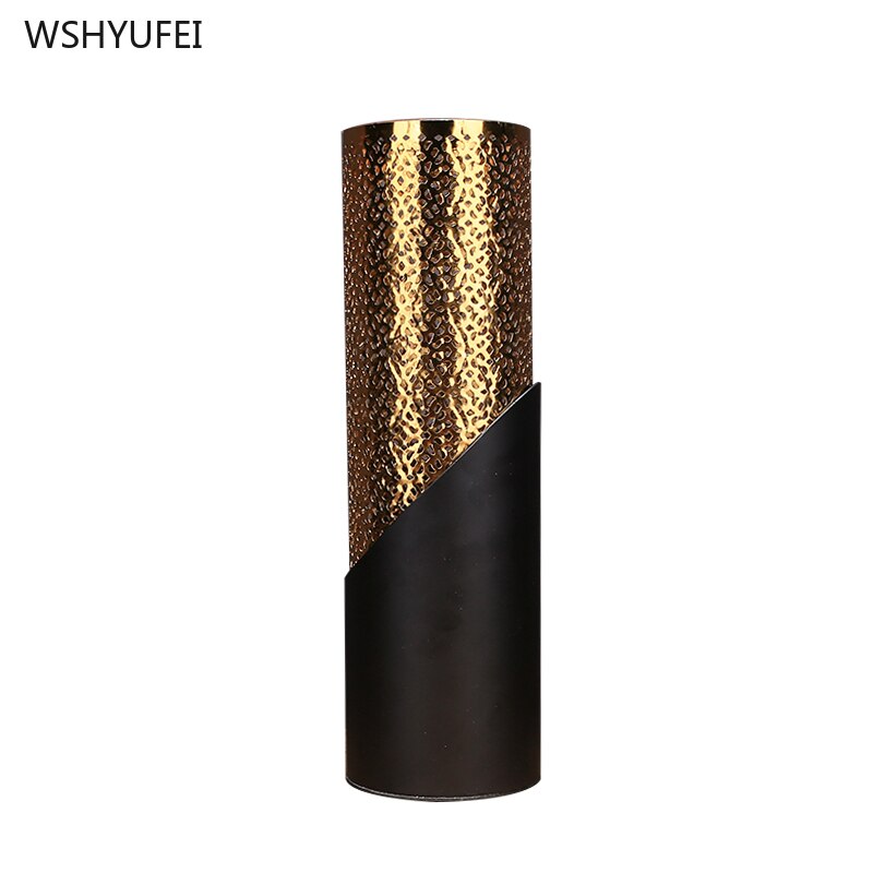 Lys luksus metal guld hul hul cylindrisk keramisk vase enkelt blomsterarrangement hotel model kunst dekoration ornamenter