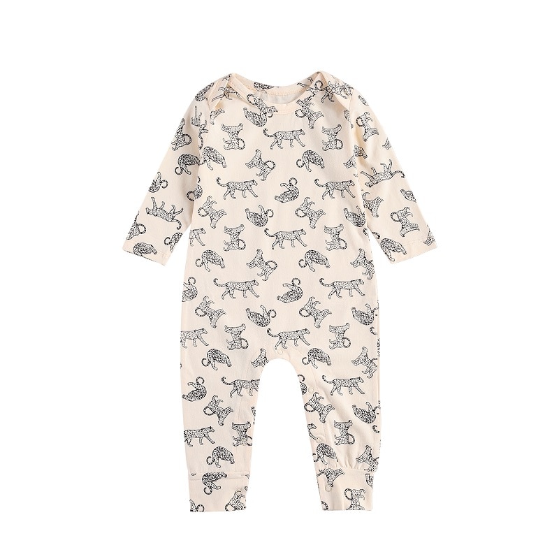 Criança do bebê meninos meninas gola redonda macacão terno bebê manga longa uma peça playsuits leopardo impressão macacões
