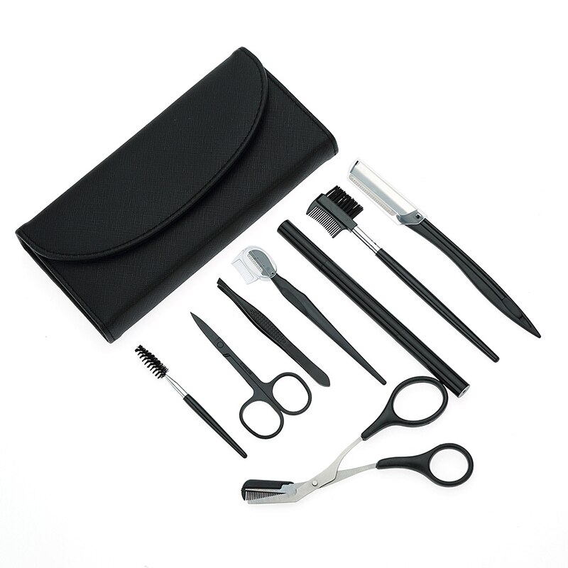8pcs Eyebrow Trimmer Kit Brow Scissors Eyebrow Comb Razor Tweezers for Face Eyelash Brush Grooming Shaping Set Beauty Tools