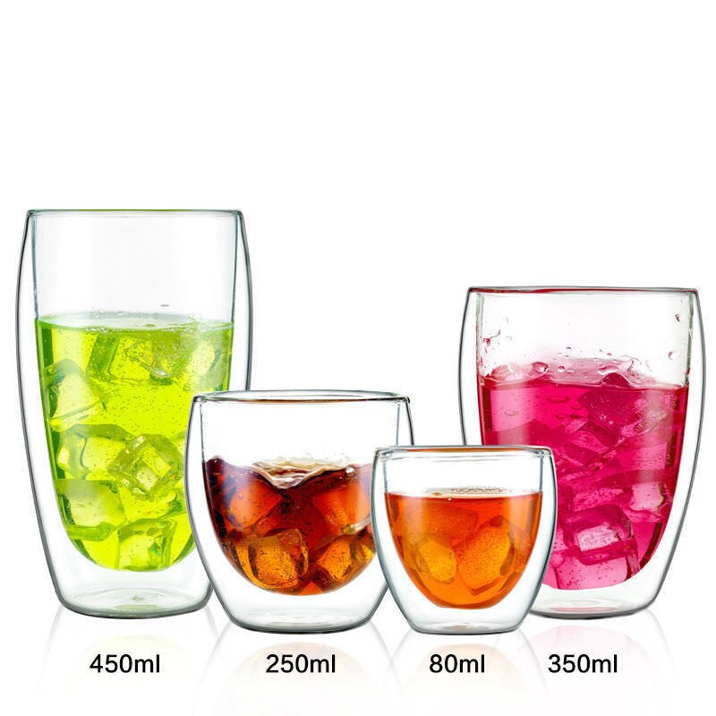 Dobbeltvegget Glasskopp - 150ml til 450ml - Isolert Kaffe Te Krus - espresso, Vin, Øl glass