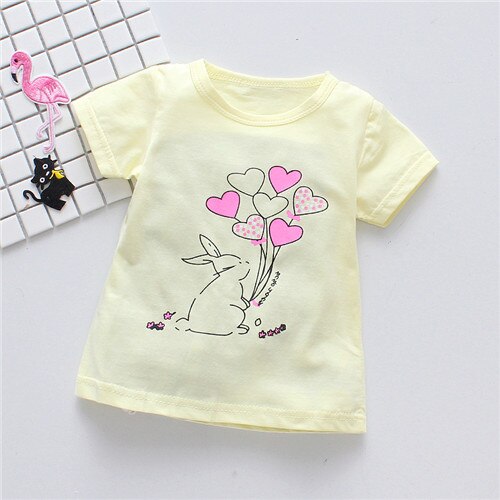 Fanfiluca Korte Mouwen Meisjes t-shirts Katoen Baby Meisje Kleding Kids Doeken Blouse Zomer Stijl T-shirt: YELLOW / 24M