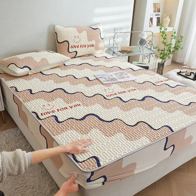 Zomer Verdikte Latex Hoeslaken Antislip Beschermende Sprei Airconditioner Driedelige Set Zomer Slaapmat: Paars