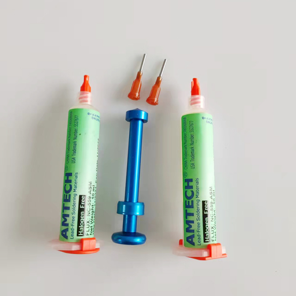 2Stck 100% AMTECH NC-559-ASM Lot Fluss Reinigung-freies niedrig-rauch BGA Lözehn Bahnhof häufig verwendet + Aluminium Putter + Nadeln