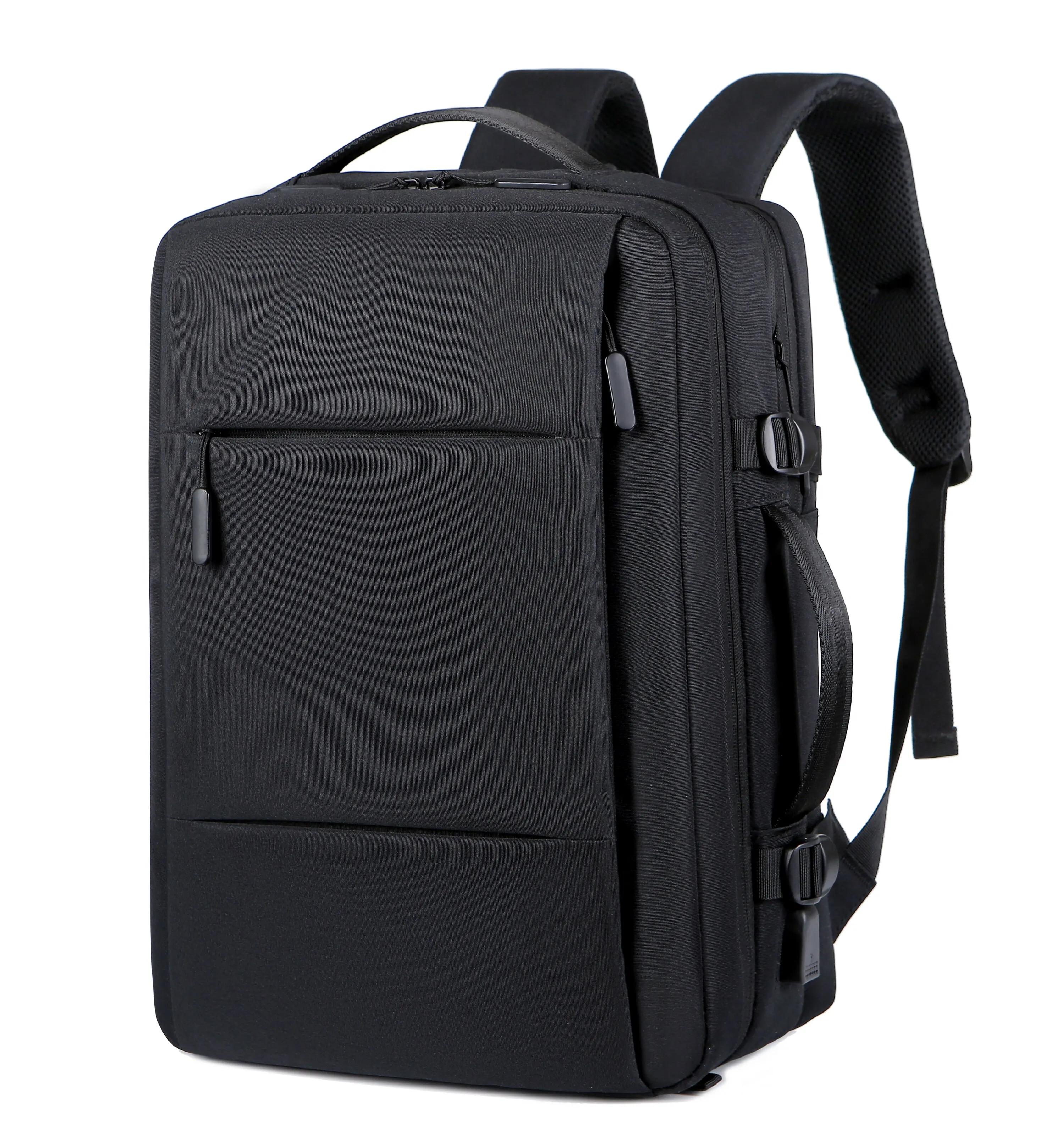 Classic Travel Backpack Men Business Backpack School Expandable USB Bag Large Capacity Laptop Waterproof Backpack: black