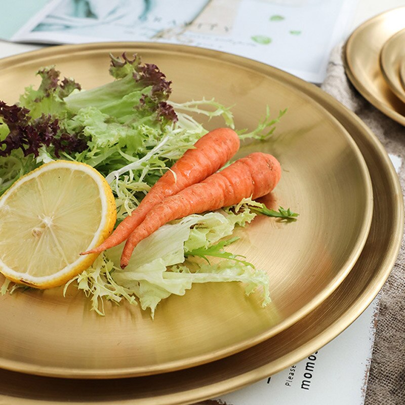 Kitchen Stainless Steel Dinner Plate Gold Dining Plate European Style Dinner Plate Cake Tray Western Steak Restaurant Plates