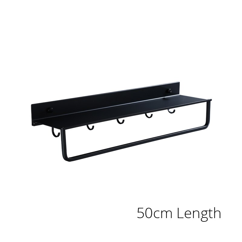 Zwarte Badkamer Planken 30-60 cm Lengte Keuken Wandplank Douche Mand Opslag Rack Handdoek Bar Robe Haken Badkamer accessoires: BS003-50cm