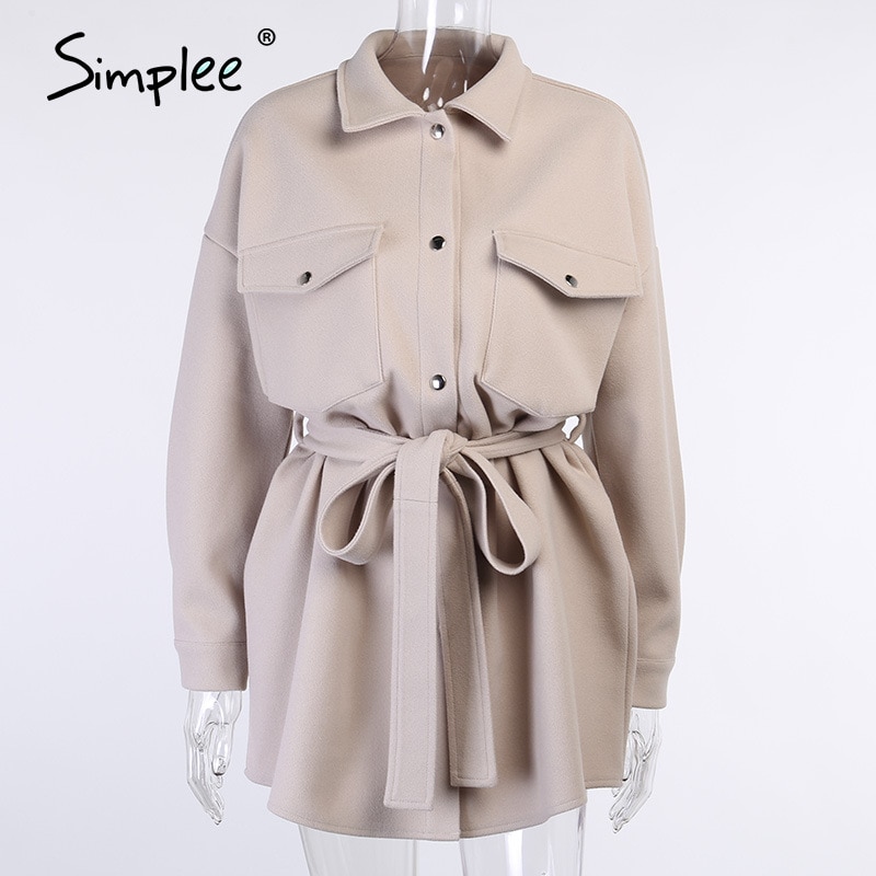 Simplee aprikos kvinnors topp retro snörning långärmad kavaj skjorta high street pocket kvinnor blusar