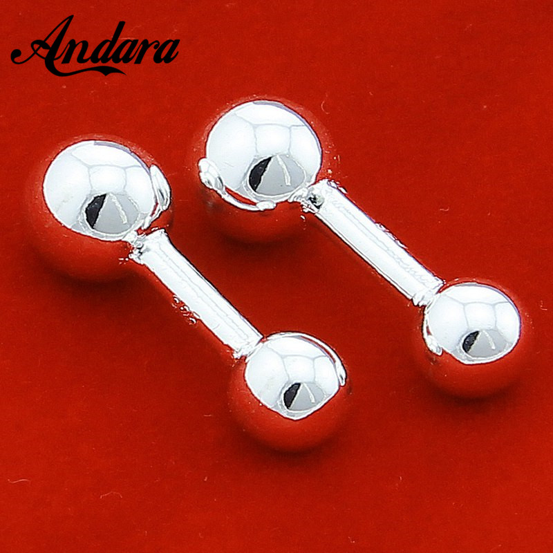 Silver Round Ball Shirt Cufflinks 925 Silver Color Cufflink Jewelry Women Man