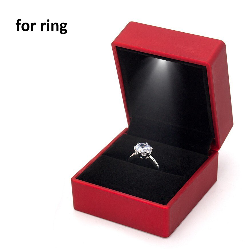 LED Jewelry Box for Ring Necklace Engagement Ring Display Case Packaging Showcase Boxes with Light Storage Cases: Red-a
