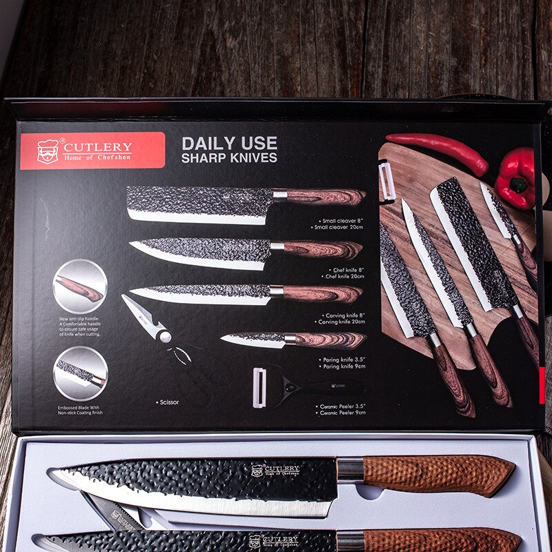 6 stücke Küchenmesser Set Hand Geschmiedet Küche Messer Schere Keramik Schäler Chef Slicer Schäl Messer als