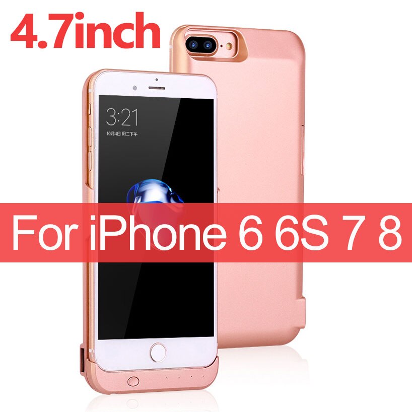 10000mAh Portable External Battery For iPhone 6 6S 7 8 Phone Battery Case For iPhone 6 Plus 6s Plus 7 Plus 8 Plus Charging Case: 4.7inch Rosy Gold