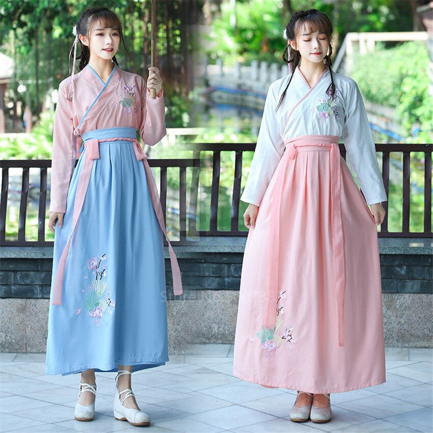 Ancient Woman Traditional Chinese Hanfu Dress Fairy Folk Dance Costume Embroidery Party Halloween Tang Clothing Set