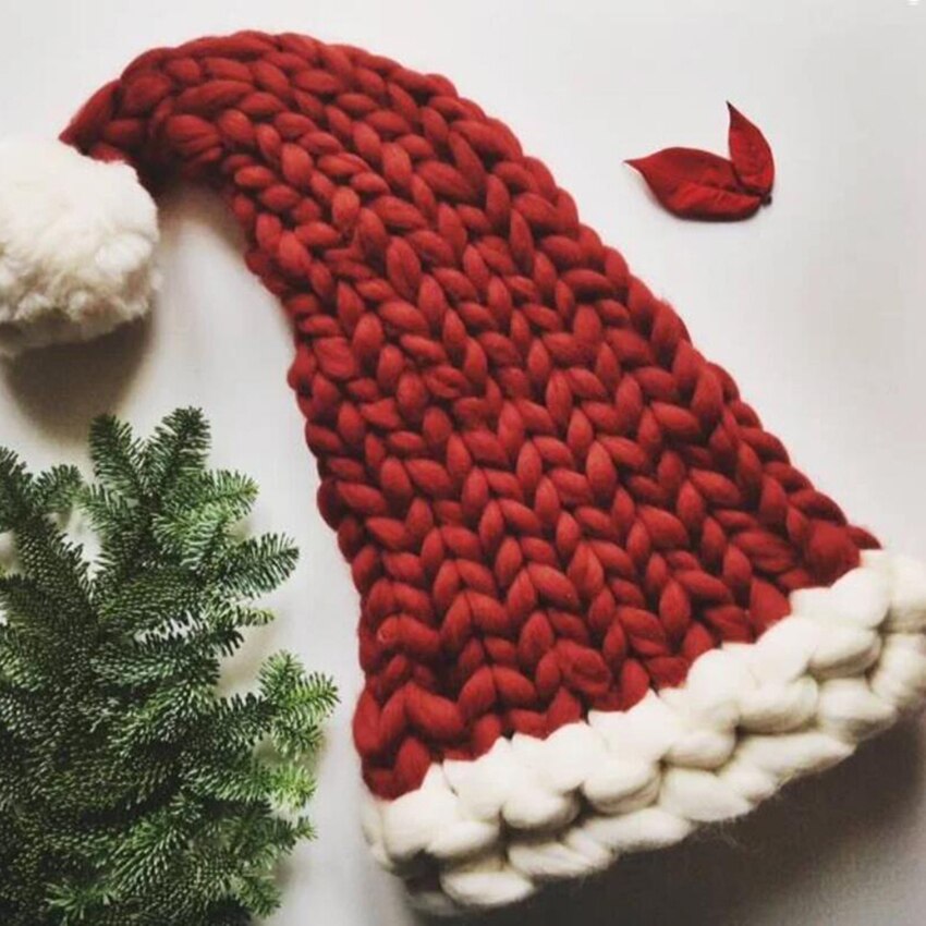 Gorros navideños de Papá Noel, gorro de lana de punto hecho a mano con cola larga, cálido para invierno, decoración para niñas y mujeres