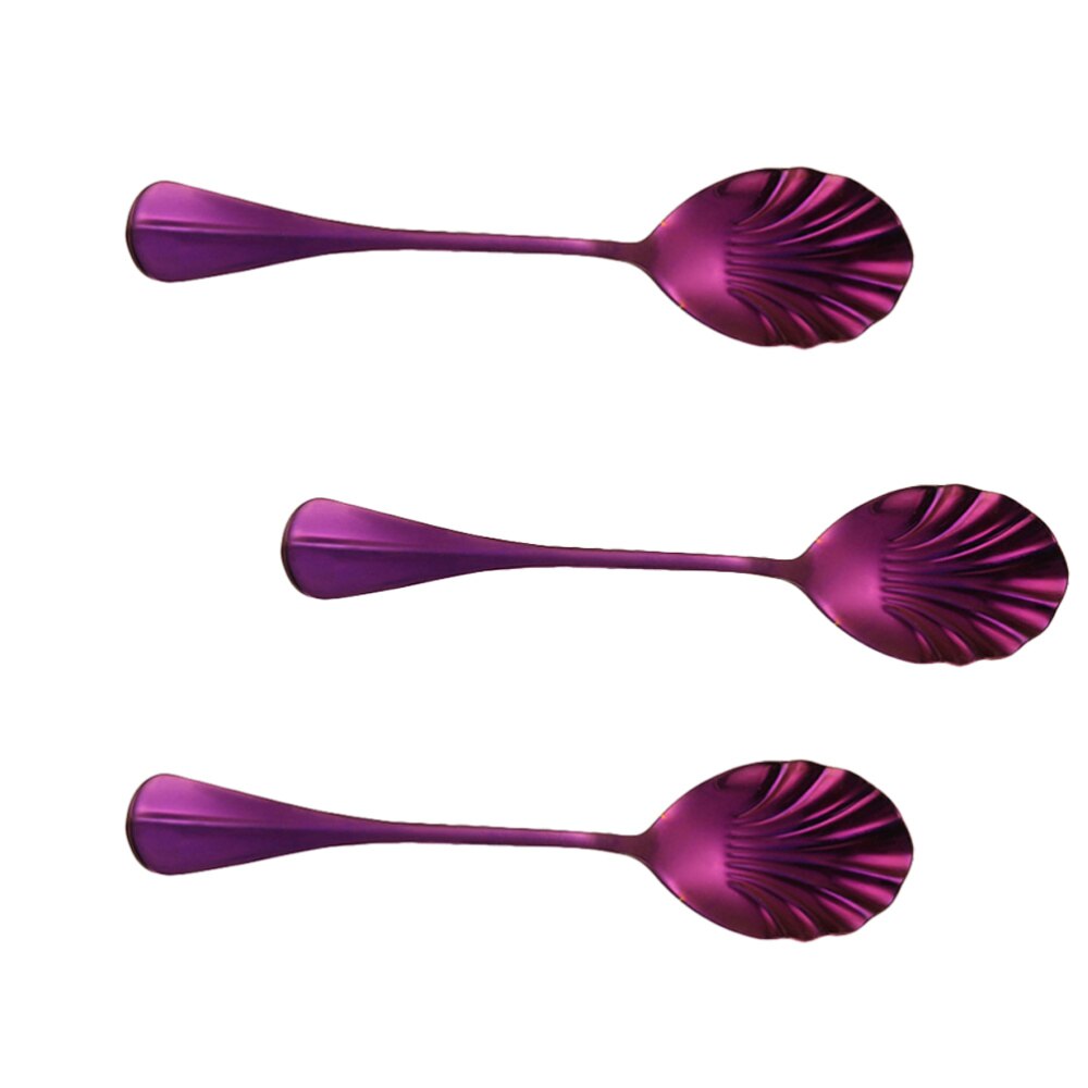 3 Pcs Mixing Spoons Long Handle Stainless Steel Kitchen Utensil for Milk Coffee Dessert: Purple