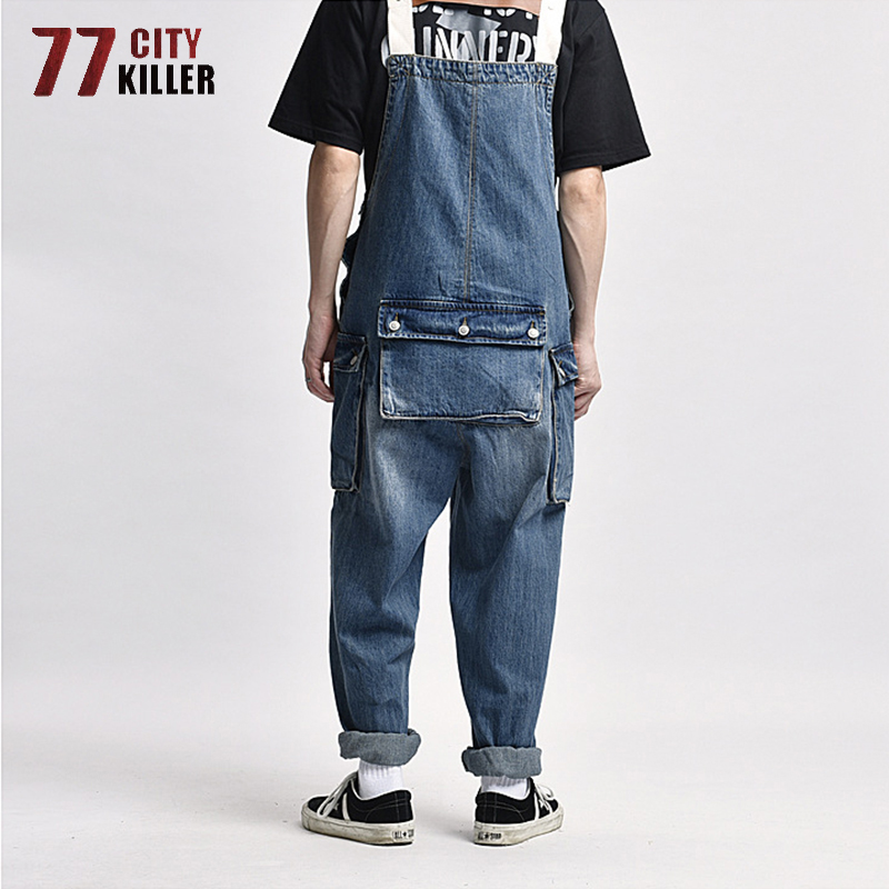 77 city killer denim overalls mænd streetwear cargo bukser mænd worker multi-pocket vaskede joggers herre retro hagesmæk bukser