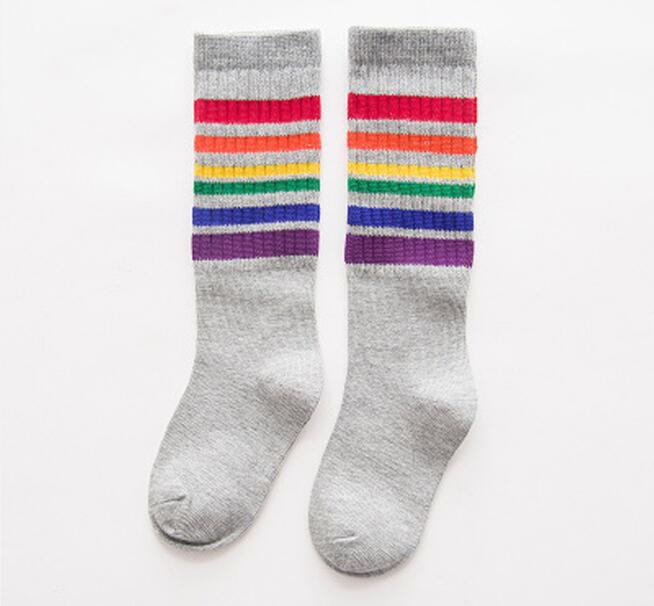 Filles genou chaussettes hautes enfants garçons Football rayures coton sport école blanc chaussettes Skate enfants bébé Long Tube jambe: Gray / 4 to 6 year