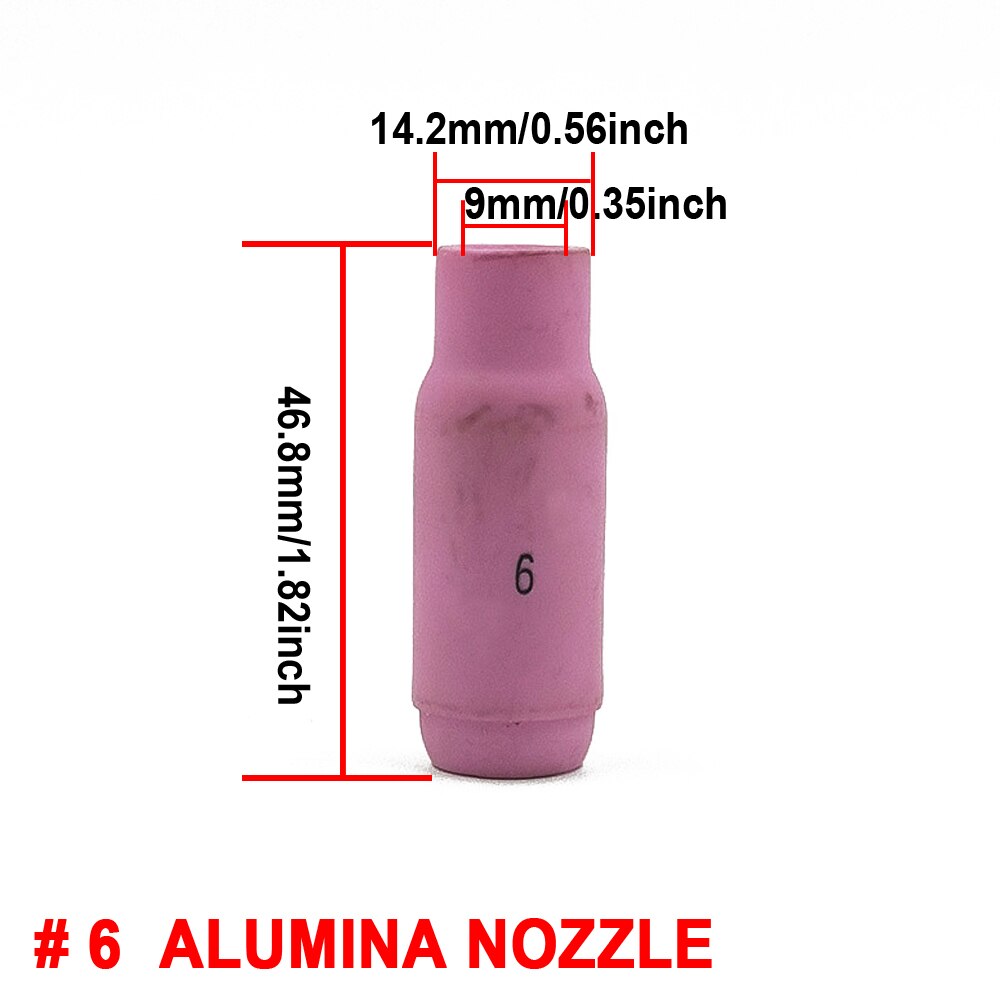 TIG Welding Torch Argon Consumable #6 Alumina Nozzle 1.0/1.6/2.4/3.2mm Tungsten Tig Collet Body Long Cap For WP17 WP18 WP26