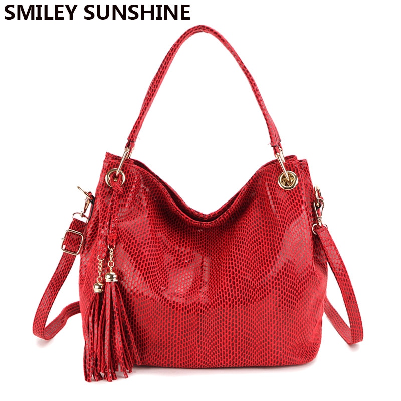 Gold Tassel Women Bags Vintage Hobo Female Red Leather Handbags Large Ladies Shoulder bags Big Crossbody Bags for Women