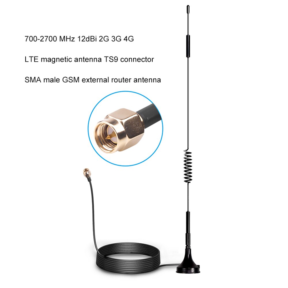 700-2700 MHz 12dBi 2G 3G 4G LTE Magnetic Antenna TS9 Connector SMA Male GSM External Router Car Antenna 1.5M