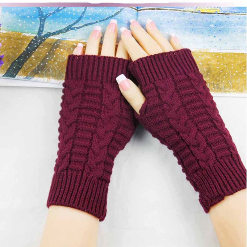 Winter Frauen Einfarbig Wolle Kabel Finger Handschuhe Dicke Warme Weiche Gestrickte Wolle Arm Daumen-See Finger Fäustlinge