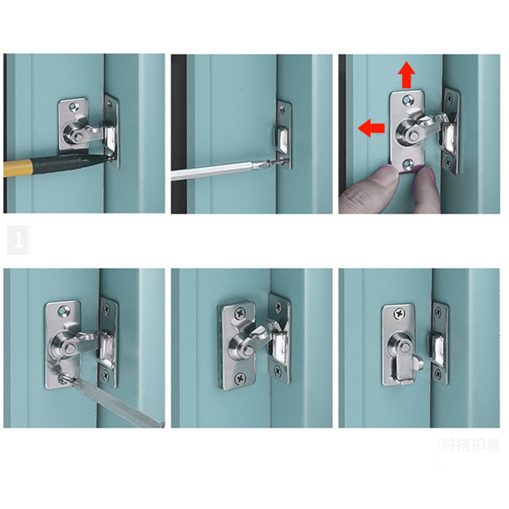 90 Degree Stainless Steel Hasp Latch Lock Door Lock Furniture Right Angle Sliding Hardware Home Safety Screw Locker