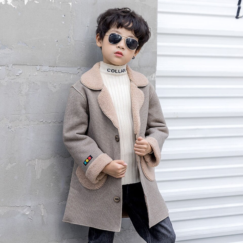 Manteau d'hiver en laine pour garçons | Vêtements d'extérieur épais, Style anglais, longue veste en laine, manteaux chauds pour enfants