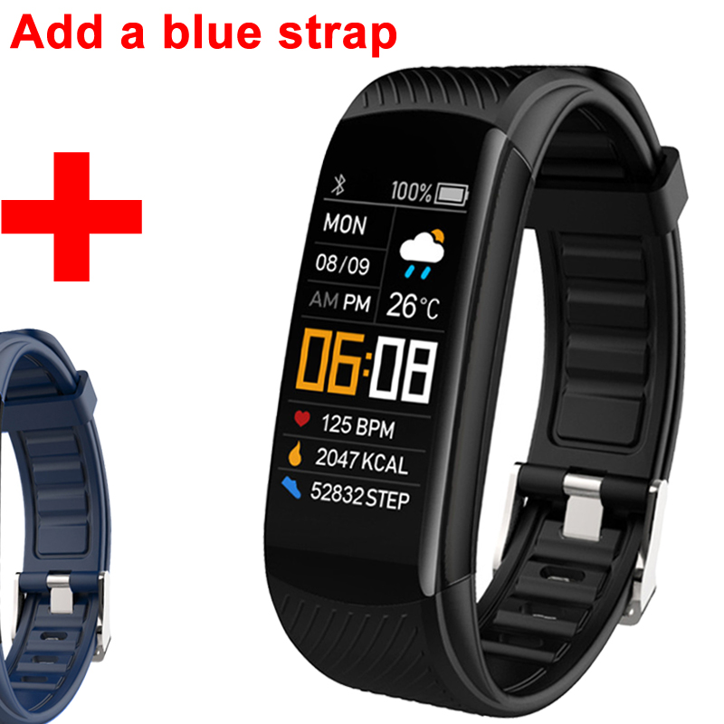 Braccialetto intelligente Vigilanza di Frequenza Cardiaca Monitor di Pressione Sanguigna Intelligente Banda Inseguitore di Fitness Braccialetto Chycet C5S Twitter Promemoria Delle Donne Degli Uomini: Add a blue strap