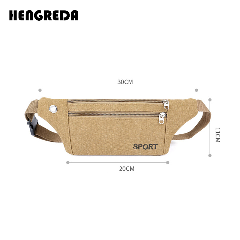 HENGREDA Men Fanny Pack Canvas Waist Bag Travel Bum Bag Women Lightweight with Earphone Hole Anti-Theft Bag Fit 6" Phone