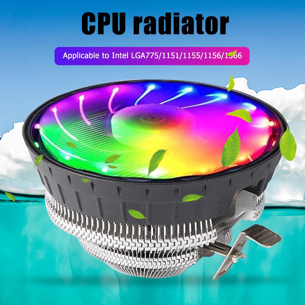 CPU Cooling Fan RGB LED Lighting 4 Pin Air Cooler Quiet Radiator for Intel LGA775/1151/1155/1156/1366 Cooling System