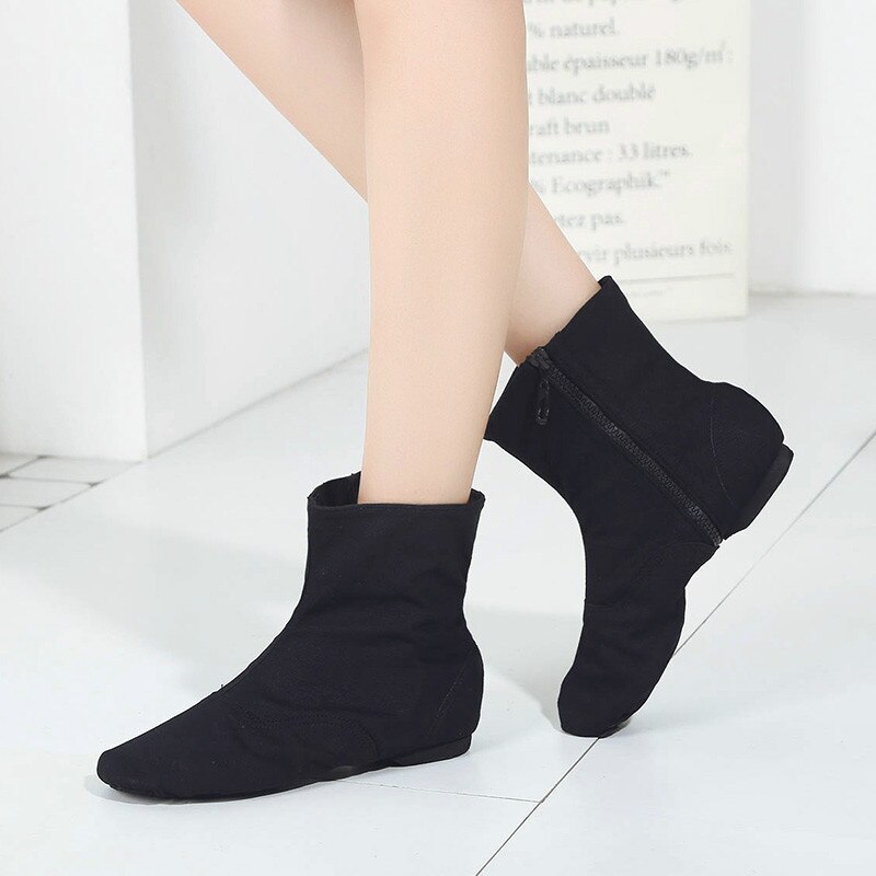 ¡Novedad de ! Zapatillas de Ballet de Zapatos de Baile de Jazz con cremallera para mujer, zapatillas de Entrenamiento de interior negras de tela de para niñas: 5,5