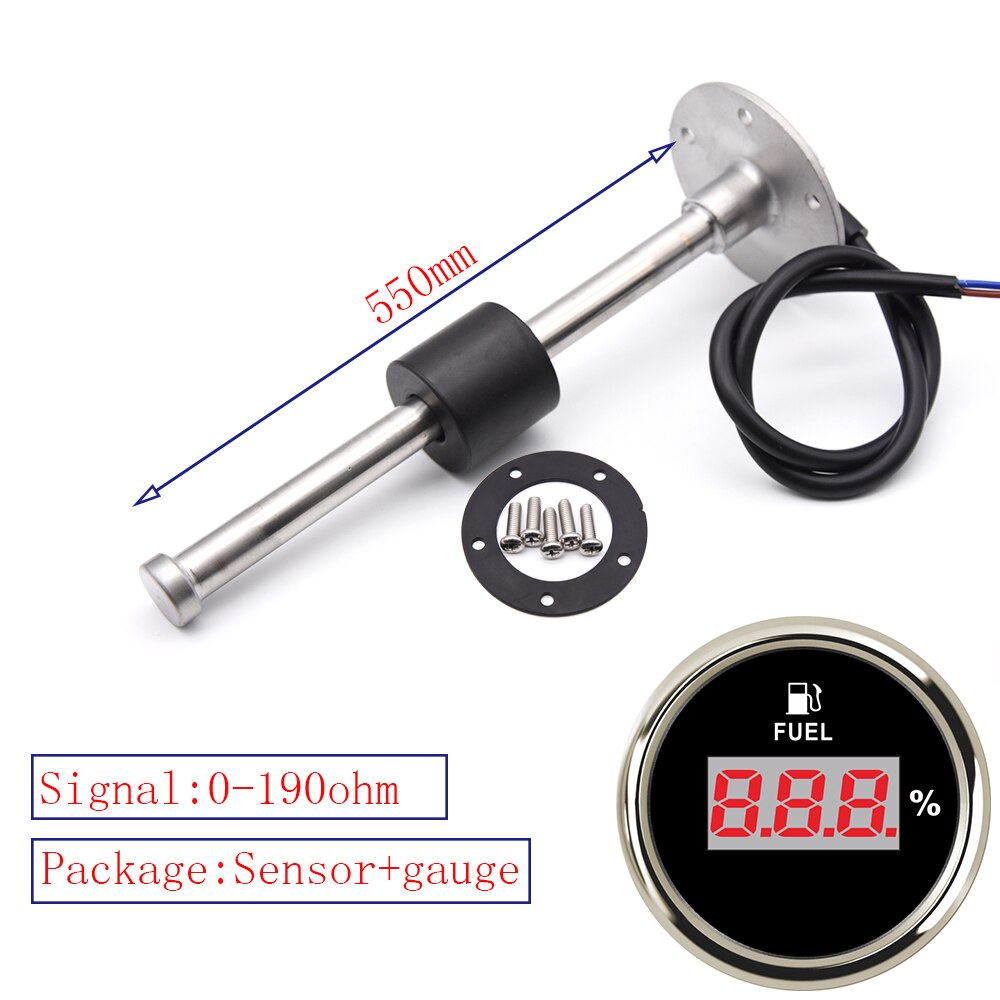 0-190Ohm Oil Tank Level Indicator Meter with Fuel Level Sensor 150MM 200MM 250MM 450MM for Digital 52MM Gauge Fuel Level Gauge: 550MM BS