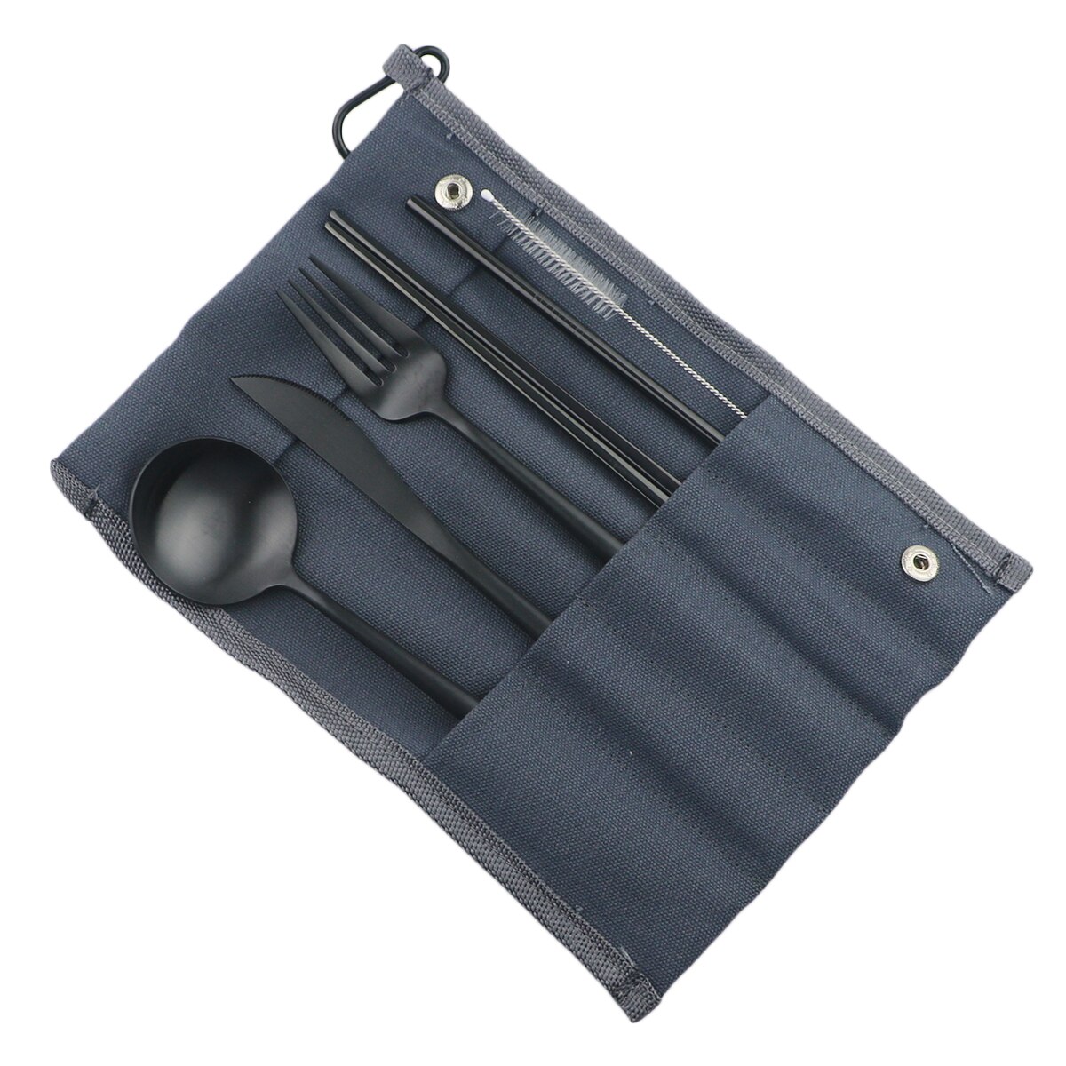 Rainbow Knife Fork Spoon Chopsticks Straw Set Portable Flatware Metal Travel Storage Cutlery Set Picnics Offices BBQ Accessories: Blue A Bag Black