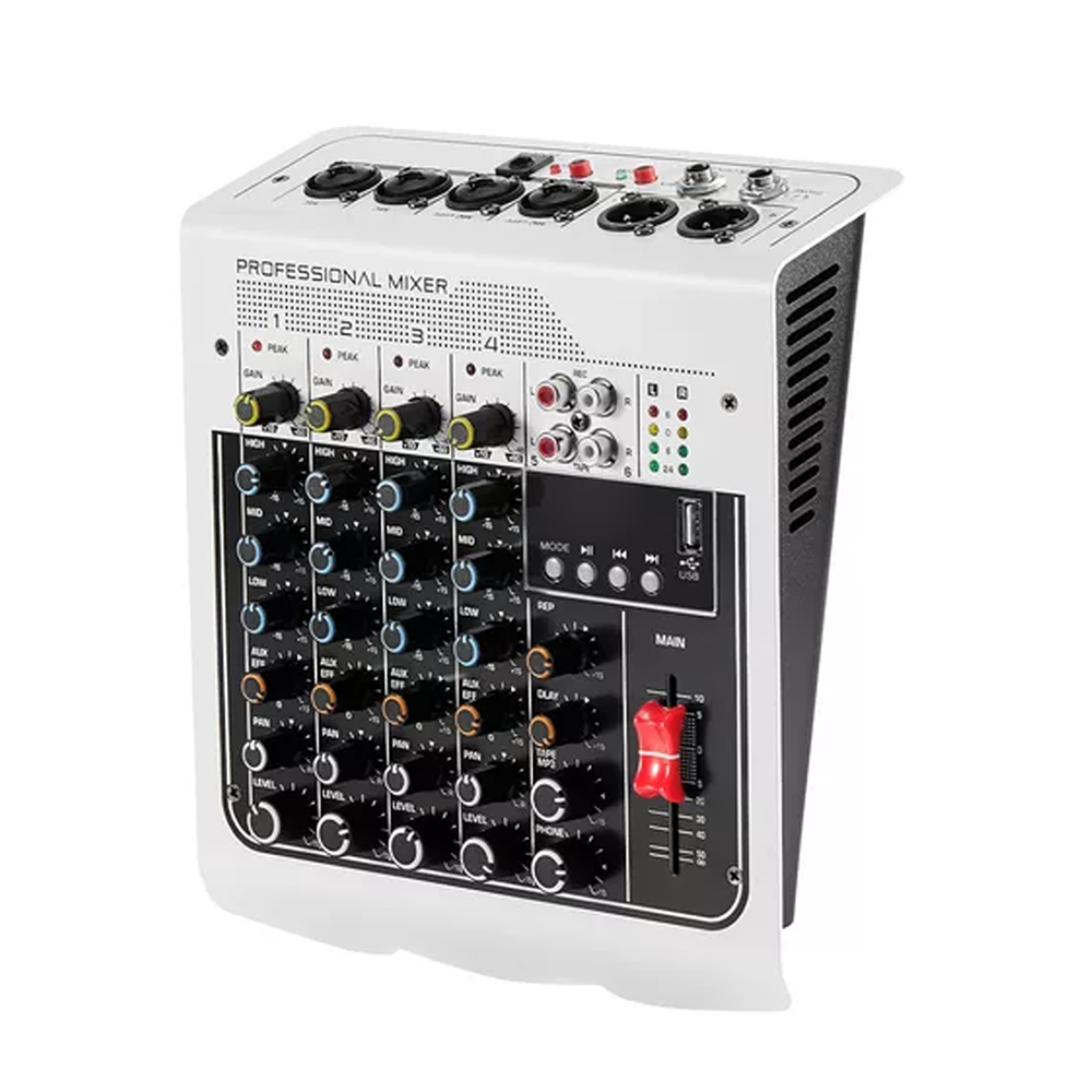 Lydmikser 6 -kanals dj-mikser lydkortkonsoll med usb  mp3 bluetooth-inngang 48v til liveopptredener, hjemmescenekaraoke: Hvit
