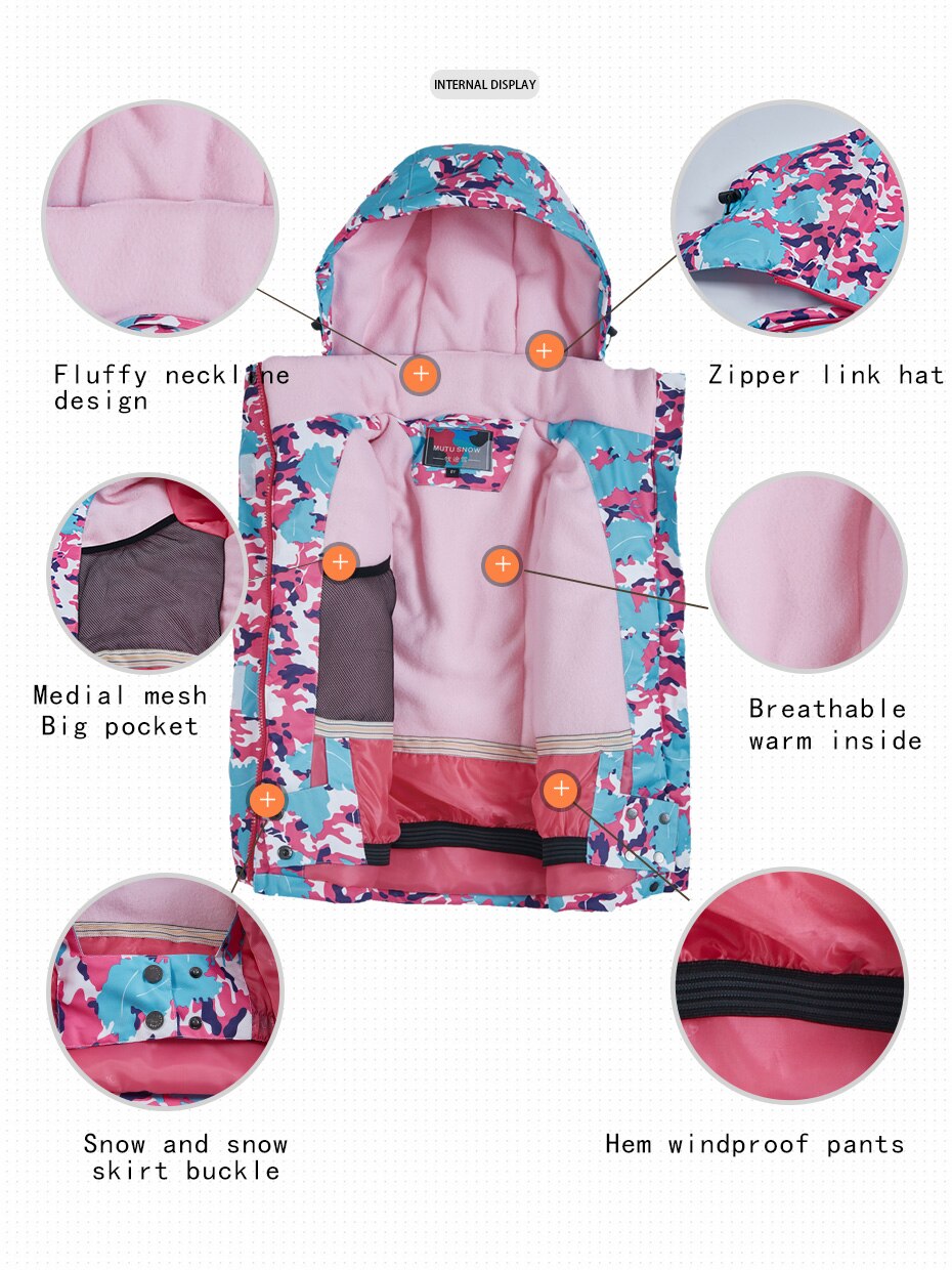 Crianças jaqueta de esqui inverno crianças à prova de vento impermeável super quente roupas de esqui meninas casaco de neve-30 inverno snowboard jaqueta marcas